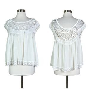 Free People | Babydoll White Semi Sheer Cotton Waldorf Heart Throb Blouse Top S